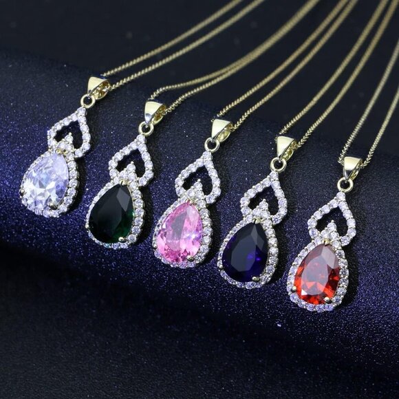 Necklace Pendant for Women,Teardrop Necklace Birthstone Necklace Pendant Jewelry - Picture 3 of 7